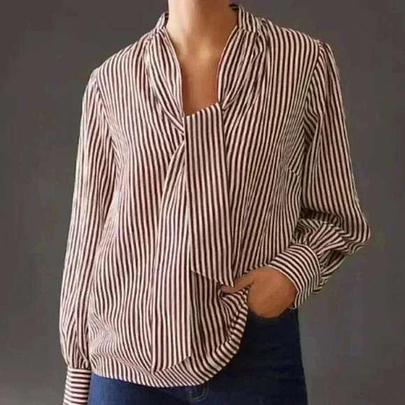 NWT Maeve Tie Neck Blouse - Picture 2 of 15